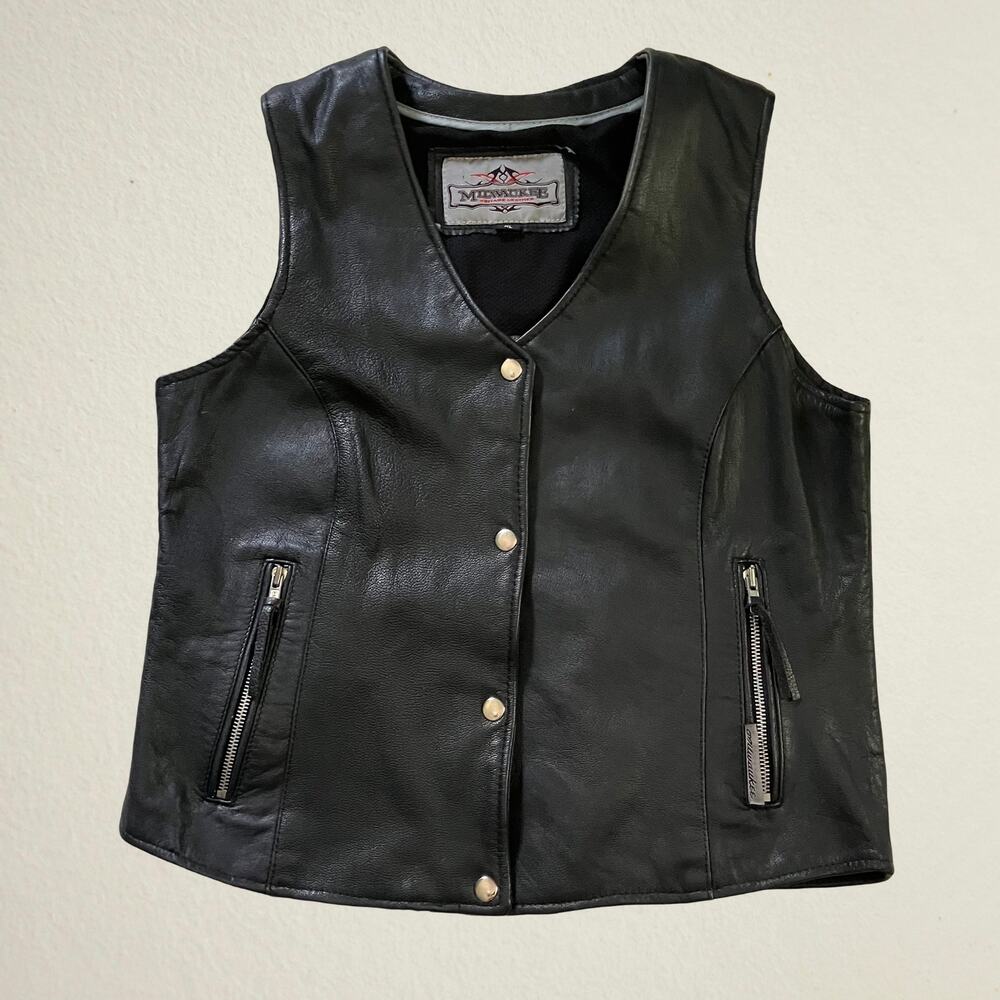 Vintage Milwaukee black studded leather vest, women's XL, bikercore motorcycle